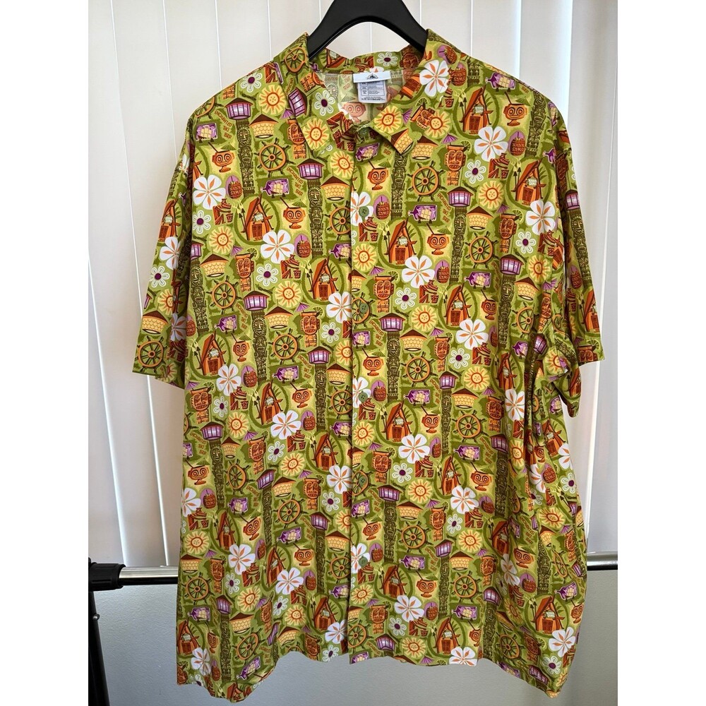 Men’s Disney Park Trader Sams Enchanted Tiki Bar Button Down Shirt Size X-large